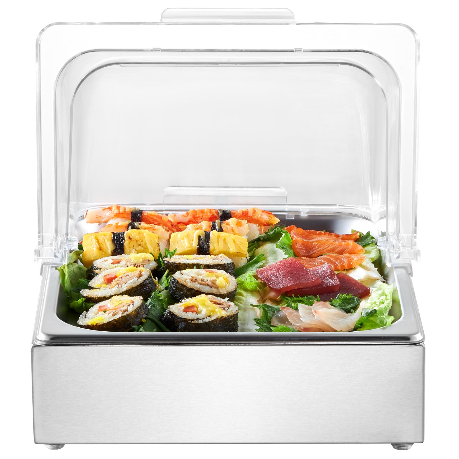 VEVOR Serving Container Buffet Container Gastronorm Container made of Stainless Steel (1 Container), Presentation Stand Serving Tray with Transparent Lid & 3 Ice Cube Trays for Restaurant Kitchen