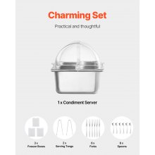 VEVOR Contenitore Espositivo per Servire Cibo da Banco, Vassoio per Servire Cibo in Acciaio Inox 4 Teglie, Espositore per Dispensatori di Condimenti a Buffet con 3 Contenitori per Congelatore