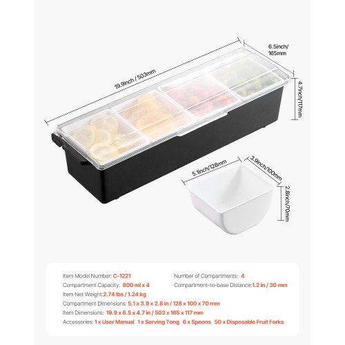 Portacondimenti Refrigerato 4 Scomparti Con Ghiaccio - Ideale Per Salse, Olive E Frutta - Caddy Da Bar Con Coperchio E Vaschette Rimovibili - 5