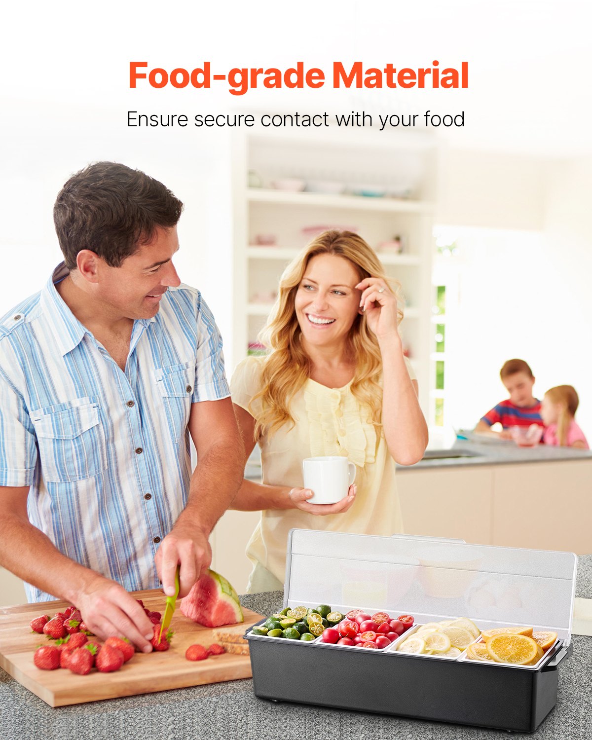 VEVOR Contenitore per Condimenti Refrigerato a 4 Scomparti, Contenitore per Condimenti Raffreddato a Ghiaccio, Vassoio per Guarnizioni Refrigerato con Coperchio, per Forniture per Casa e Ristorante