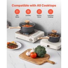 VEVOR Set di Pentole Antiaderenti con Coperchio in Vetro, 2 Pezzi 1,42 L e 2,37 L, Pentola per Zuppa con Manico Rimovibile, per Latte in Lega di Alluminio, Pentola per Verdure, Nero