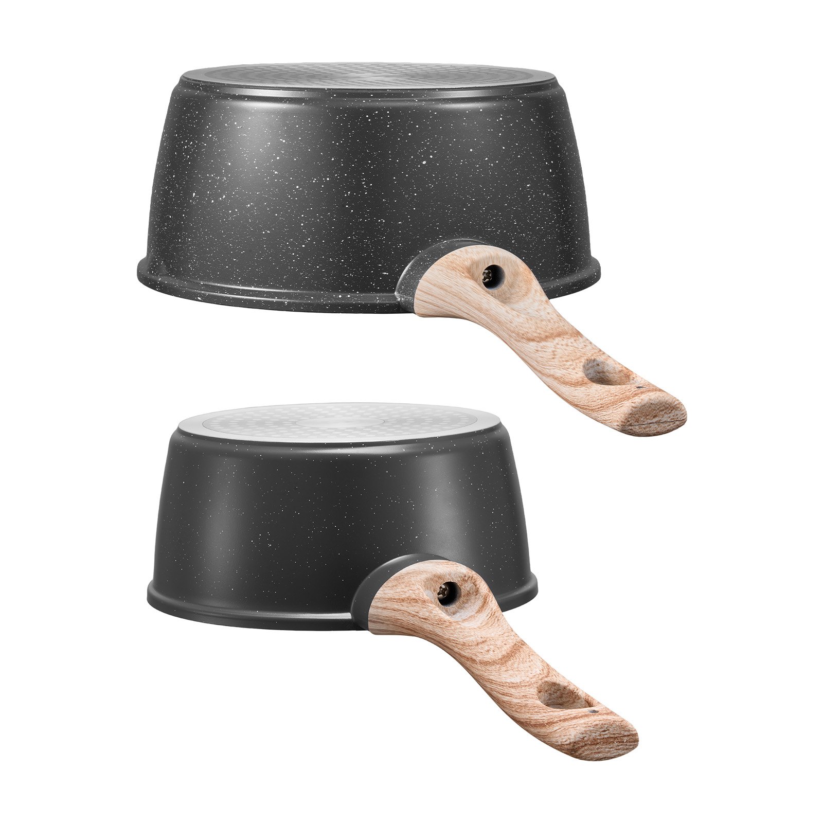 VEVOR Set di Pentole Antiaderenti con Coperchio in Vetro, 2 Pezzi 1,42 L e 2,37 L, Pentola per Zuppa con Manico Rimovibile, per Latte in Lega di Alluminio, Pentola per Verdure, Nero