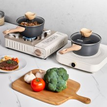 VEVOR Casseruola Antiaderente da 1,42 L con Coperchio in Vetro Temperato, Pentola per Zuppa Verdure Salsa con Manico Rimovibile, Casseruola in Lega di Alluminio, Nera