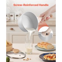 VEVOR Casseruola Antiaderente da 1,42 L con Coperchio in Vetro Temperato, Pentola per Zuppa Verdure Salsa con Manico Rimovibile, Casseruola in Lega di Alluminio, Bianca