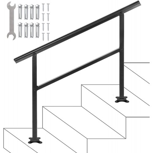 VEVOR Corrimano Scale per Esterni 48 x 35,5 Pollici, Ringhiera per Esterni, Corrimano per Scale, Ringhiera per Scale Esterna in Alluminio Colore Nero per Azienda, Hotel, Gamma Regolabile 0-45 Gradi