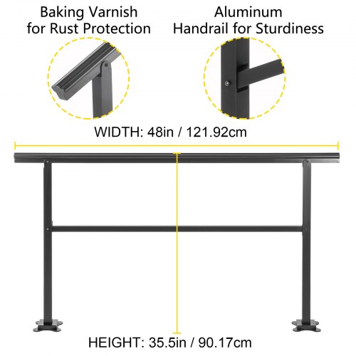 VEVOR VEVOR Corrimano Scala per Esterni 121,92 x 90,5 centimetri Ringhiera  per Esterni Corrimano per scala Ringhiera per scala Esterna in Alluminio  Colore Nero