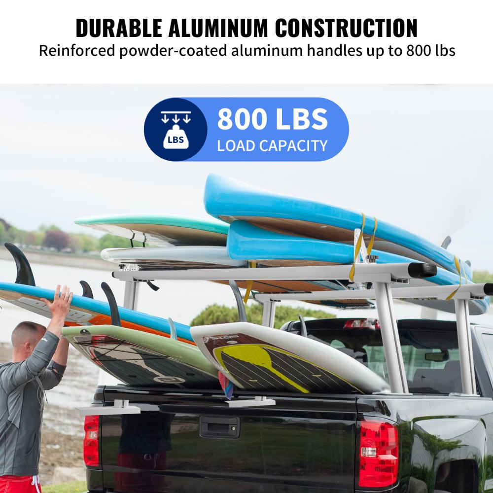 VEVOR Rastrelliera per Camion in Alluminio Regolabile per Kayak Carico 362,9 kg, Rastrelliera per Kayak da Camion 180 x 71 x 20 cm, Scaffalatura per Camion a Quattro Montanti Larghezza 900 - 1870 mm