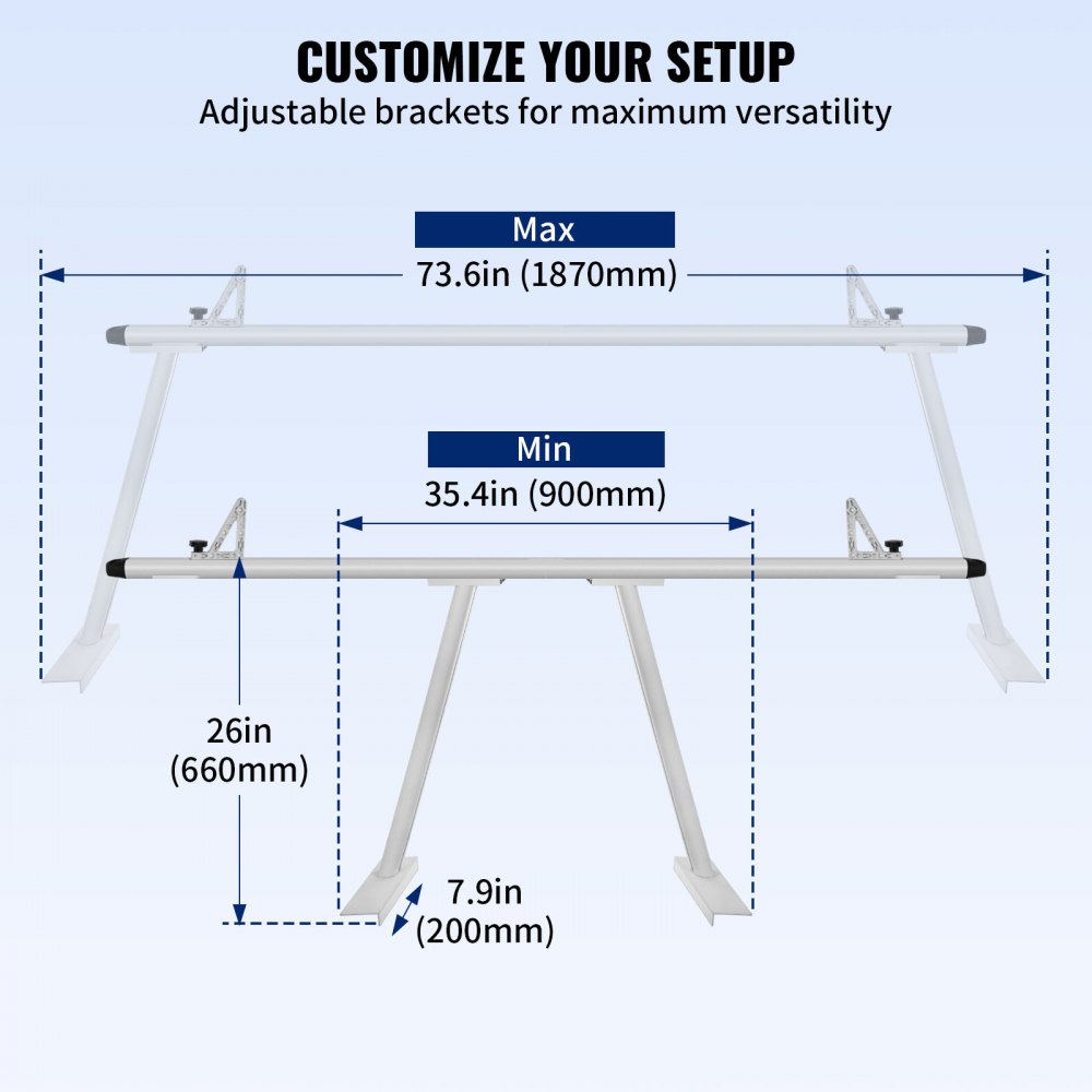 VEVOR Rastrelliera per Camion in Alluminio Regolabile per Kayak Carico 362,9 kg, Rastrelliera per Kayak da Camion 180 x 71 x 20 cm, Scaffalatura per Camion a Quattro Montanti Larghezza 900 - 1870 mm