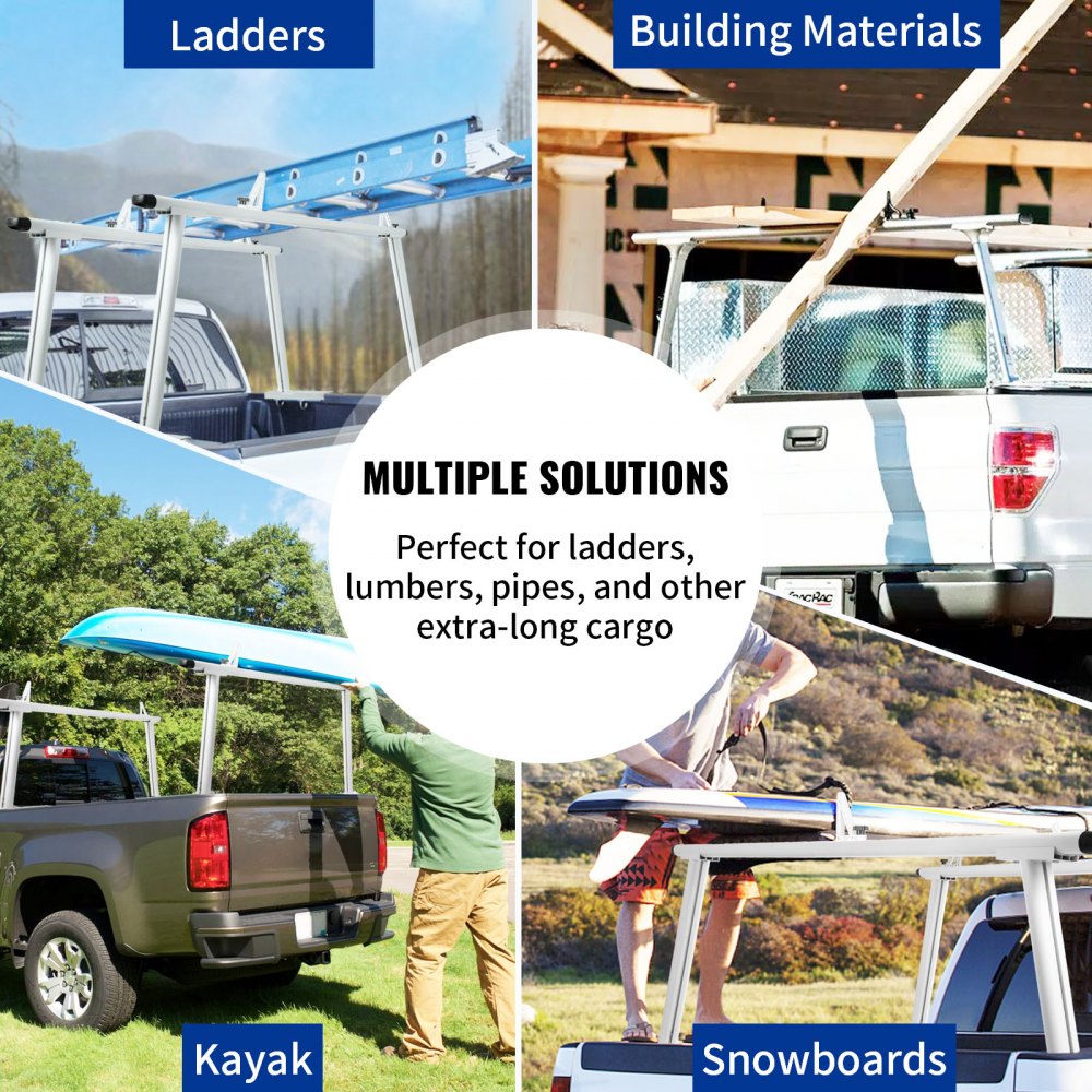 VEVOR Rastrelliera per Camion in Alluminio Regolabile per Kayak Carico 362,9 kg, Rastrelliera per Kayak da Camion 180 x 71 x 20 cm, Scaffalatura per Camion a Quattro Montanti Larghezza 900 - 1870 mm