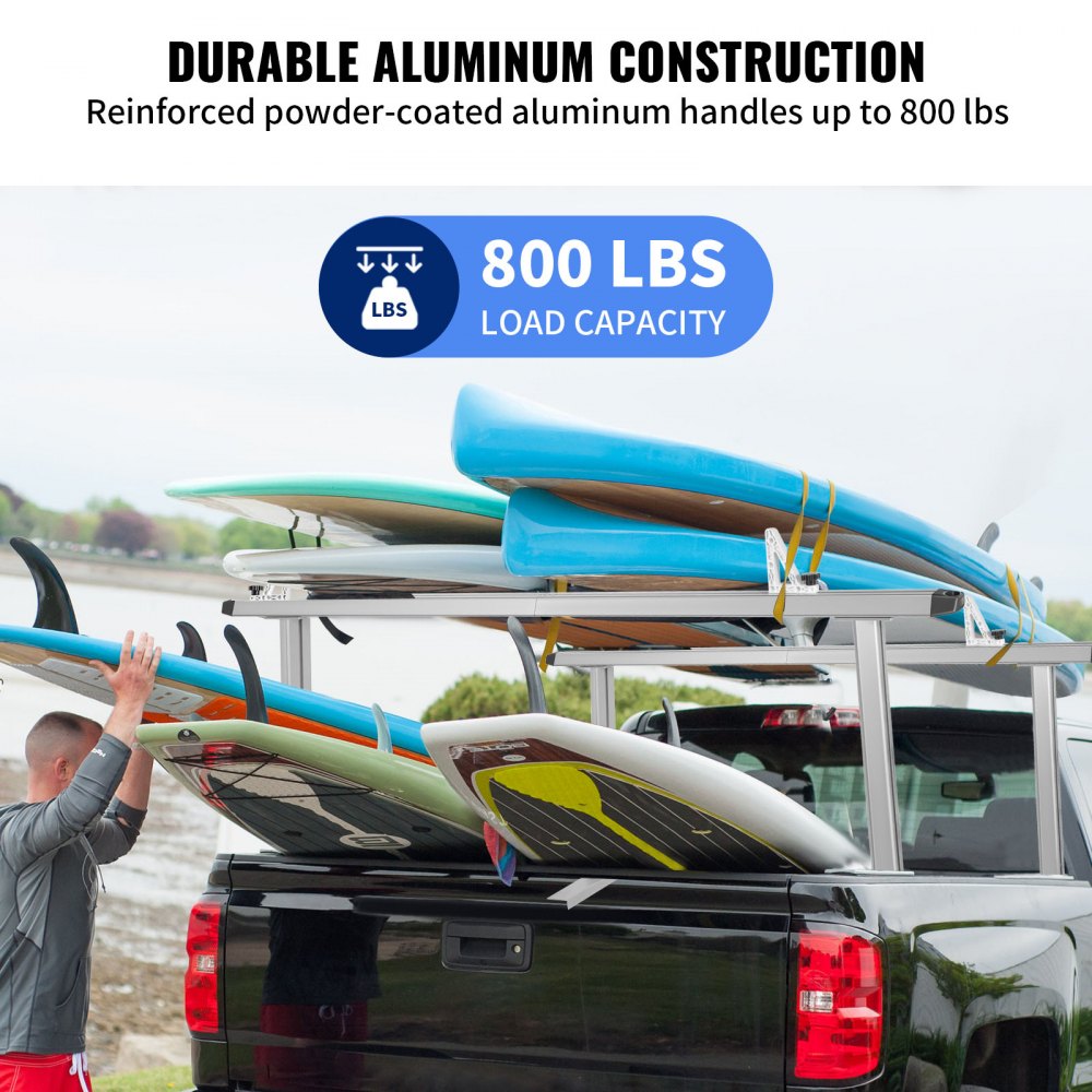 VEVOR Rastrelliera per Camion in Alluminio Regolabile per Kayak Carico 362,9 kg, Rastrelliera per Kayak da Camion 180 x 71 x 20 cm, Scaffalatura per Camion a Quattro Montanti Larghezza 600 - 1650 mm
