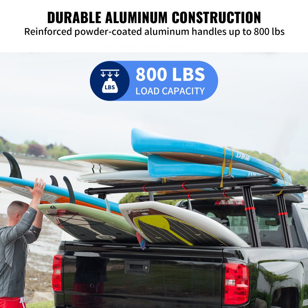 VEVOR Rastrelliera per Camion in Alluminio Regolabile per Kayak Carico 362,9 kg, Rastrelliera per Kayak da Camion 180 x 36 x 20 cm, Scaffalatura per Camion a Quattro Montanti Larghezza 600 - 1600 mm