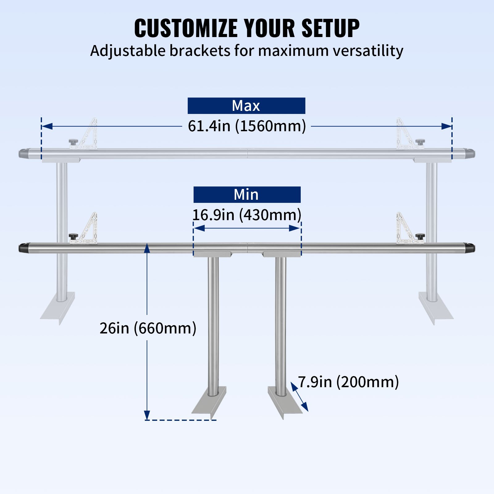 VEVOR Rastrelliera per Camion in Alluminio Regolabile per Kayak Carico 362,9 kg, Rastrelliera per Kayak da Camion 180 x 66 x 20 cm, Scaffalatura per Camion a Quattro Montanti Larghezza 430 - 1560 mm