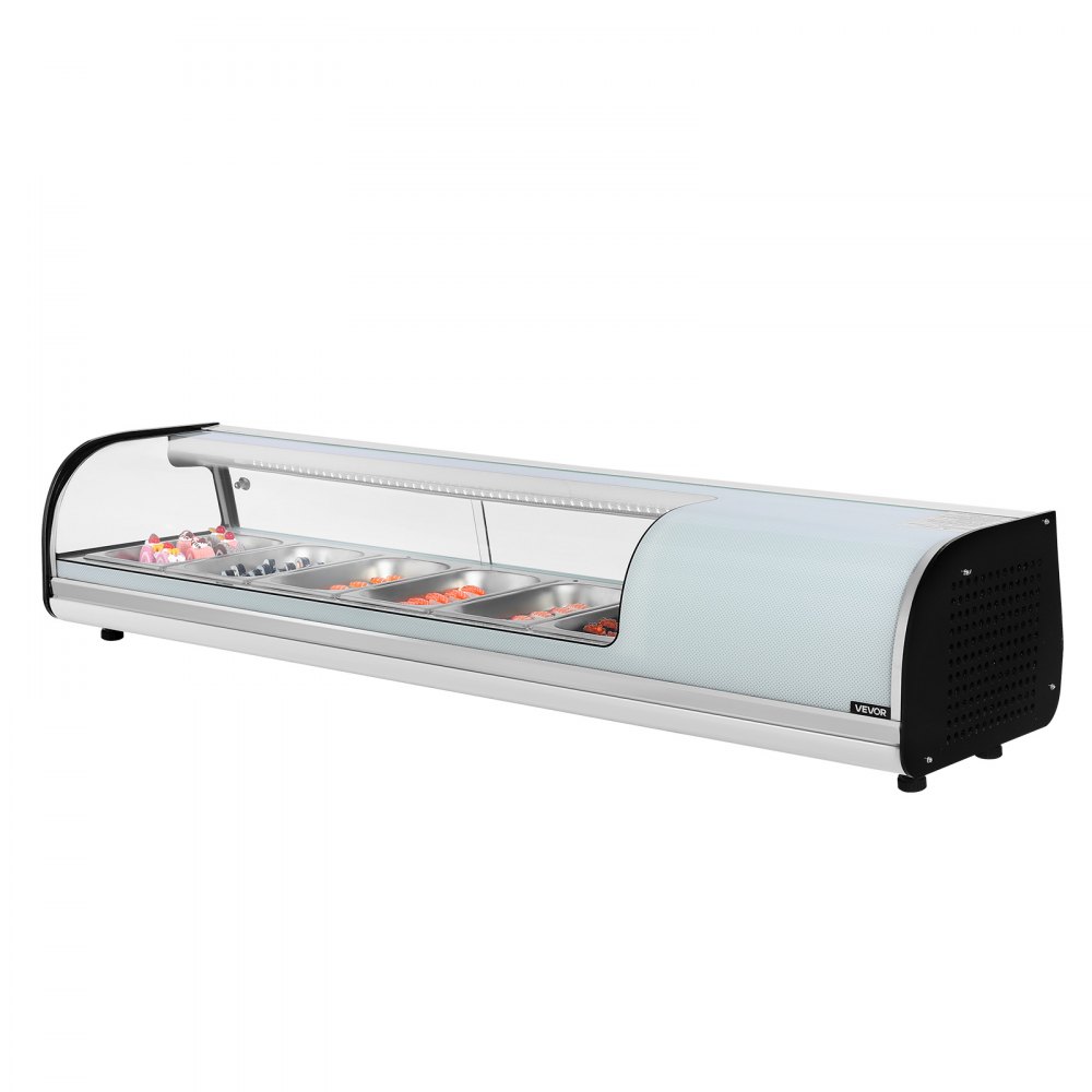 VEVOR Vetrina Refrigerata per Sushi Commerciale da 62 L, 6 Teglie con Vetro Curvo, Illuminazione a LED e Controllo Digitale della Temperatura, Frigorifero per Bancone Ristorante Negozio