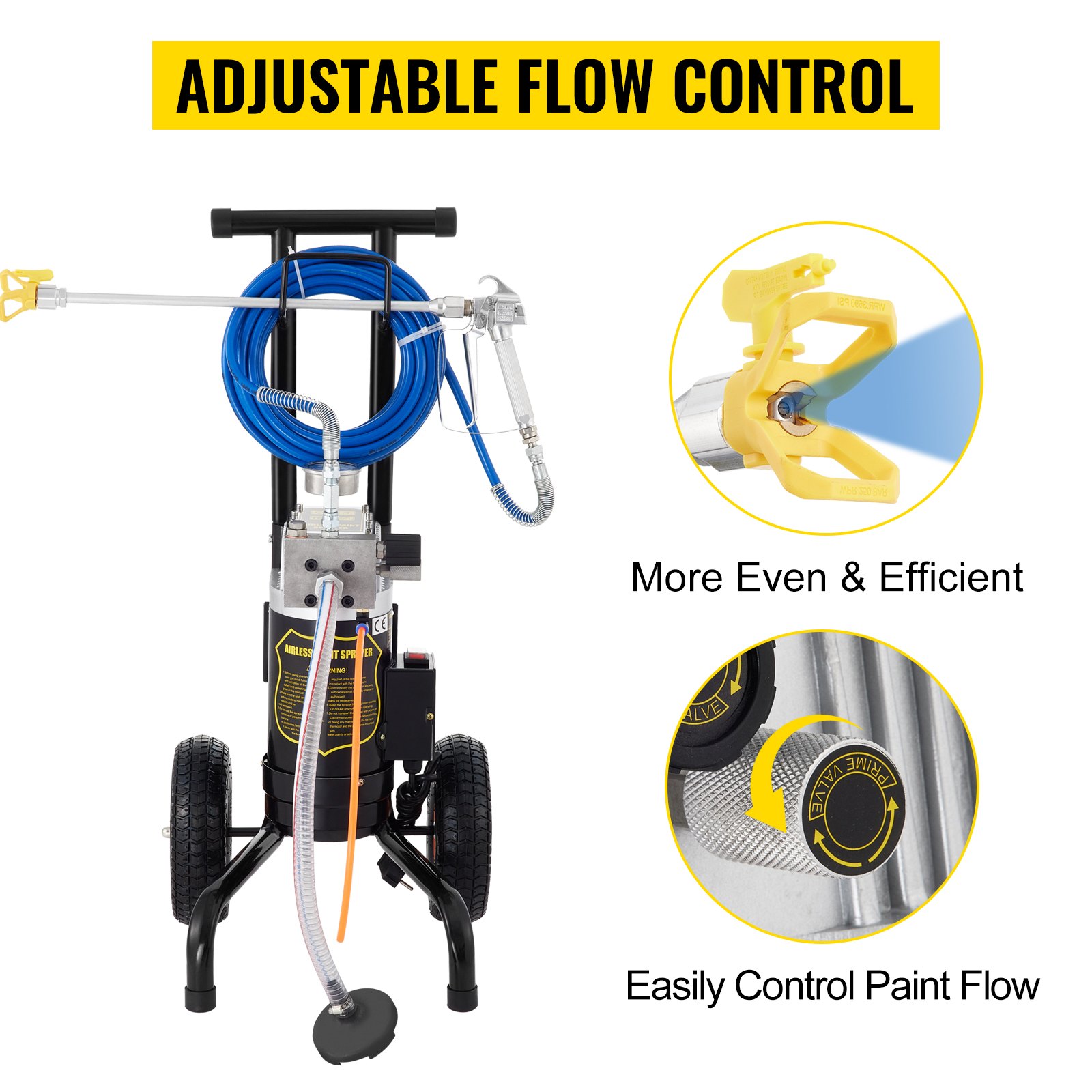 VEVOR Pistola Verniciare Spruzzo Spruzzatore di Vernice Airless ad Alta Pressione Serbatoio di Verniciatore Nero per L'Applicazione Regolare Vernici