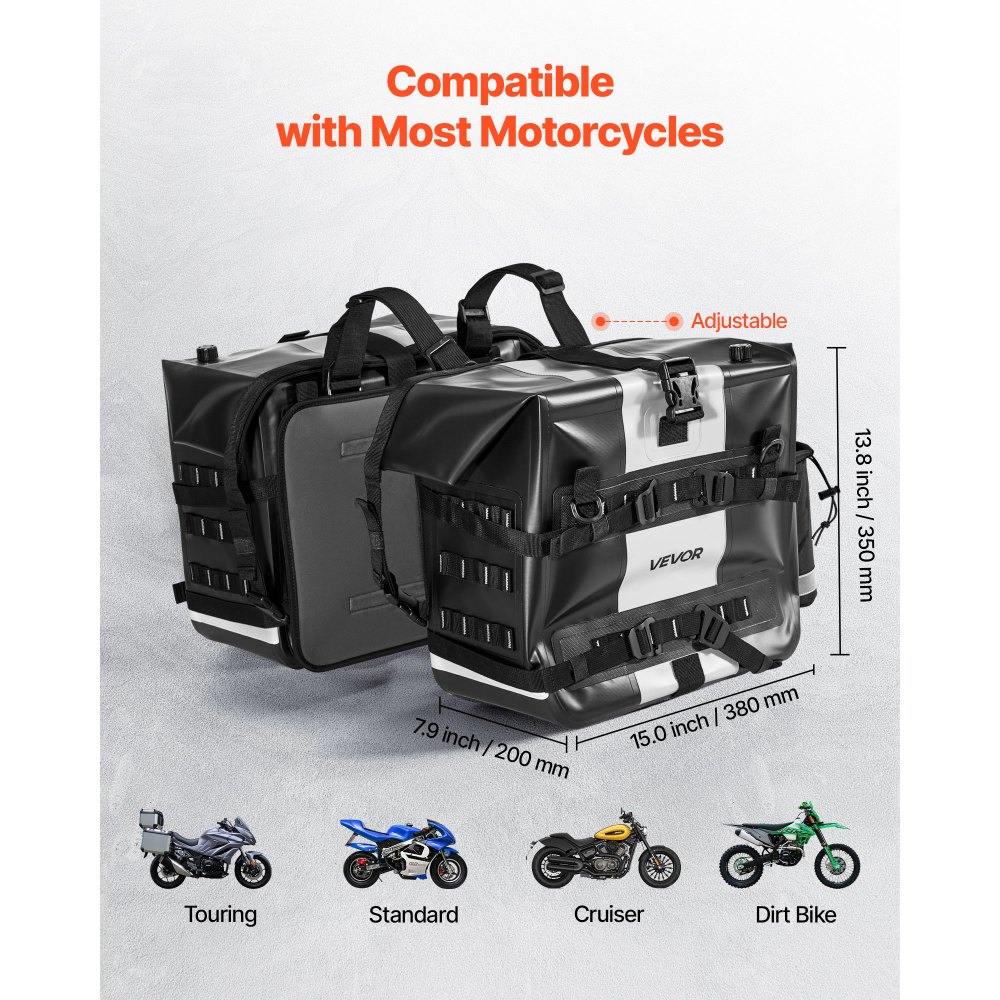 VEVOR Borsa da Sella Laterale per Moto, 30 L Compatibile con la Maggior Parte delle Motociclette, in Tessuto Impermeabile per Sport all'Aria Aperta, con Borsa Interna Staccabile, Nero