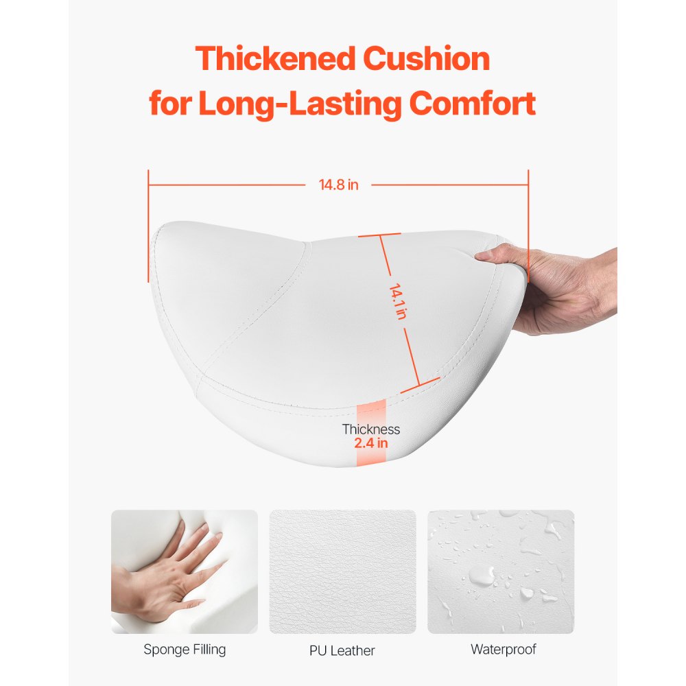 VEVOR Sgabello da Sella con Ruote, Capacità di Peso di 204 kg, Sgabello Ergonomico Girevole in Pelle PU Ispessita Regolabile in Altezza per Salone, Massaggi, Clinica, Bianco Peso 4,7 kg