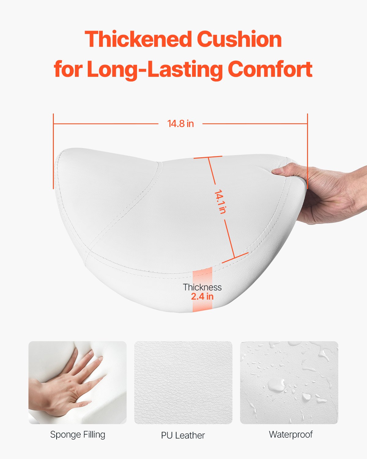 VEVOR Sgabello da Sella con Ruote, Capacità di Peso di 204 kg, Sgabello Ergonomico Girevole in Pelle PU Ispessita Regolabile in Altezza per Salone, Massaggi, Clinica, Bianco Peso 4,7 kg