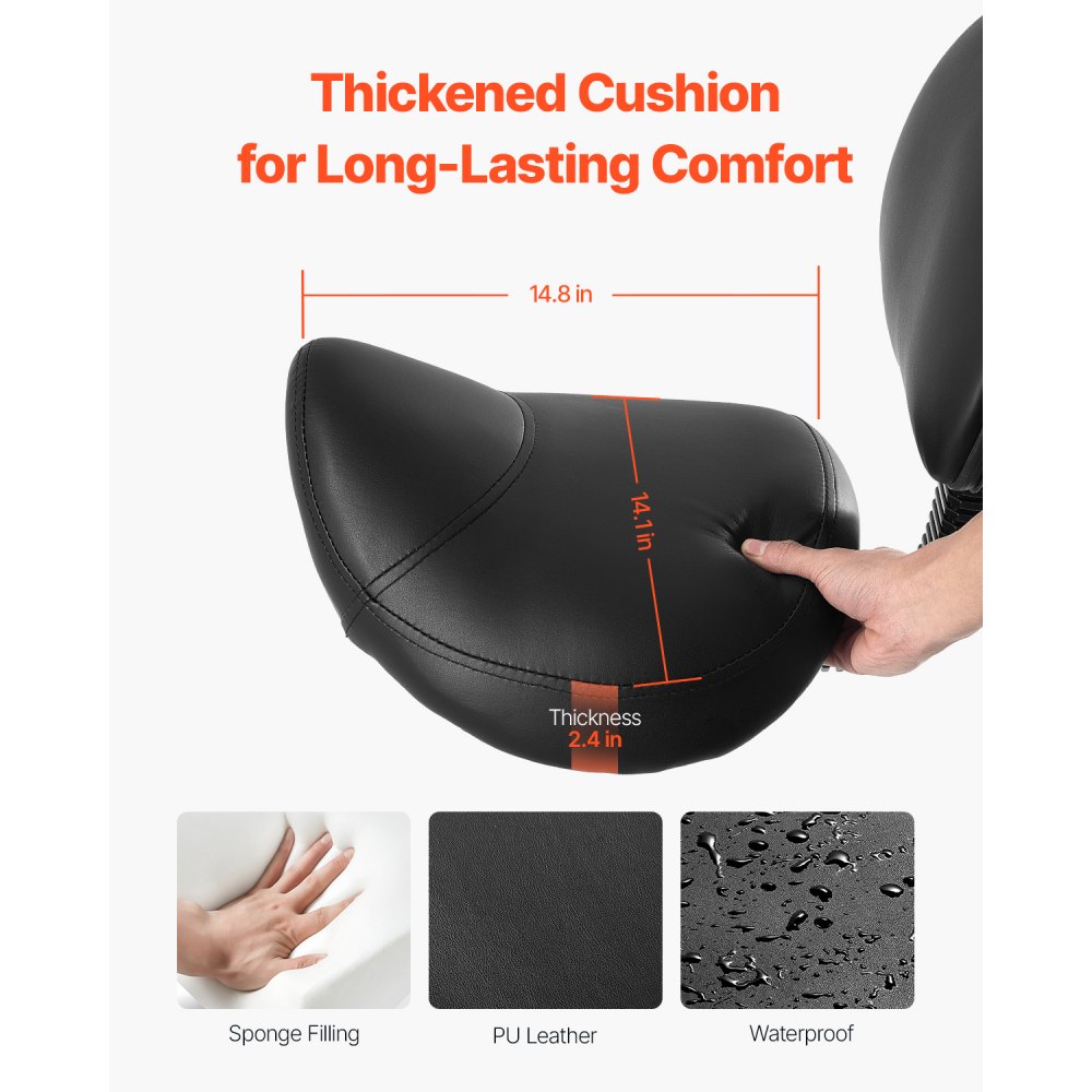 VEVOR Sgabello da Sella con Ruote Supporto per la Schiena, Capacità 204 kg, Sgabello Ergonomico Girevole in Pelle PU Ispessita Regolabile in Altezza per Salone, Massaggi, Clinica, Nero