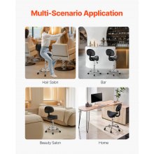 VEVOR Sgabello da Sella con Ruote Supporto per la Schiena, Capacità 204 kg, Sgabello Ergonomico Girevole in Pelle PU Ispessita Regolabile in Altezza per Salone, Massaggi, Clinica, Nero
