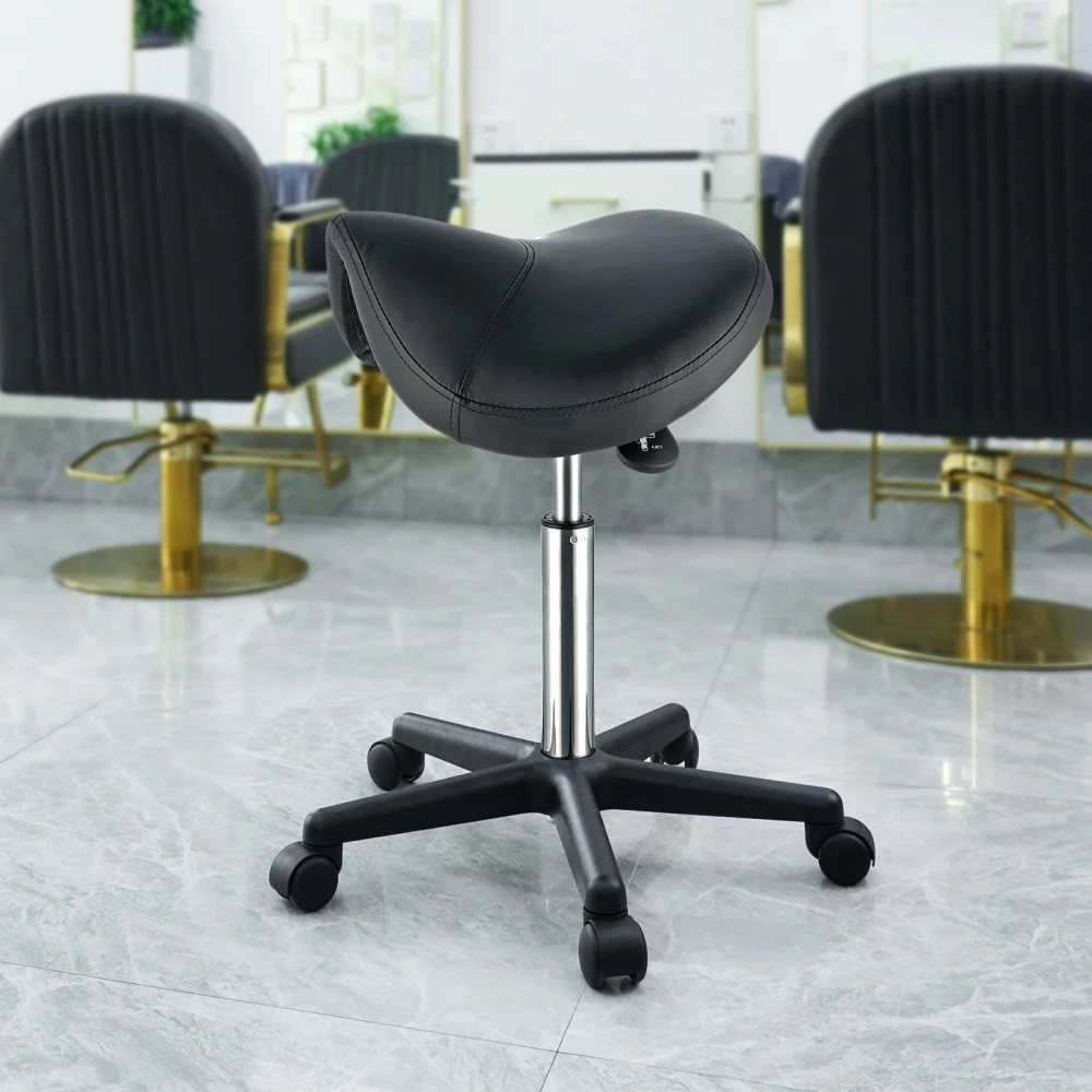 VEVOR Sgabello a Sella Altezza Regolabile 510-710mm Senza Schiena Capacità Carico Max. 181kg per Ufficio Salone Studio Parruccheria, Sedia a Rotella da Lavoro Girevole 540 x 540 x 510 mm per Ufficio