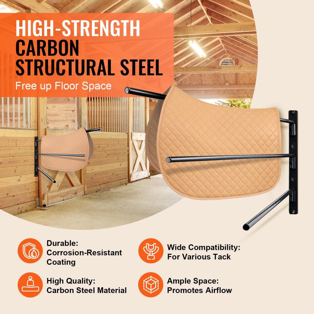 VEVOR Supporto per Sella da Parete, Supporto per Sella Oscillante, Supporto per Sella per Cavallo a 3 livelli, Supporto e Coperta per l'Organizzazione della Selleria 78,5 x 75,9 x 13,97 cm, 2 Pezzi