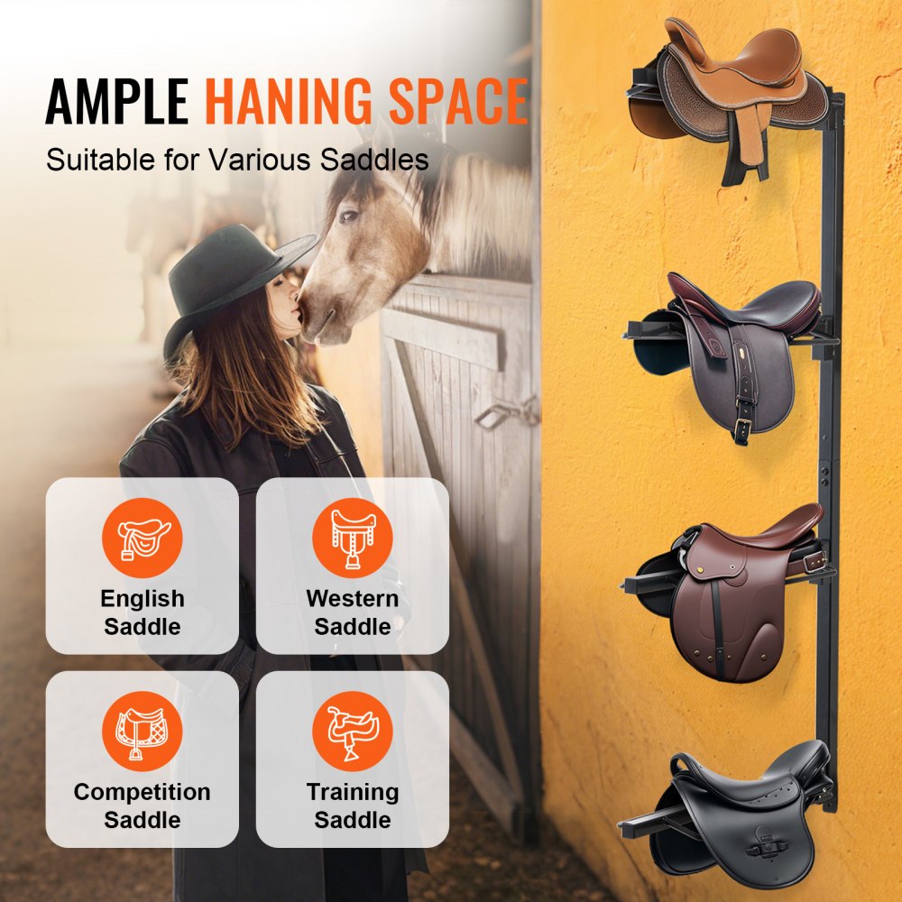 VEVOR Supporto per Sella da Parete, Supporto per Sella per Cavallo a 4 Livelli, Supporto per Sella Western e Inglese, Supporto per Coperta per Cavallo per Organizzazione Selleria 609 x 177 x 1320 mm