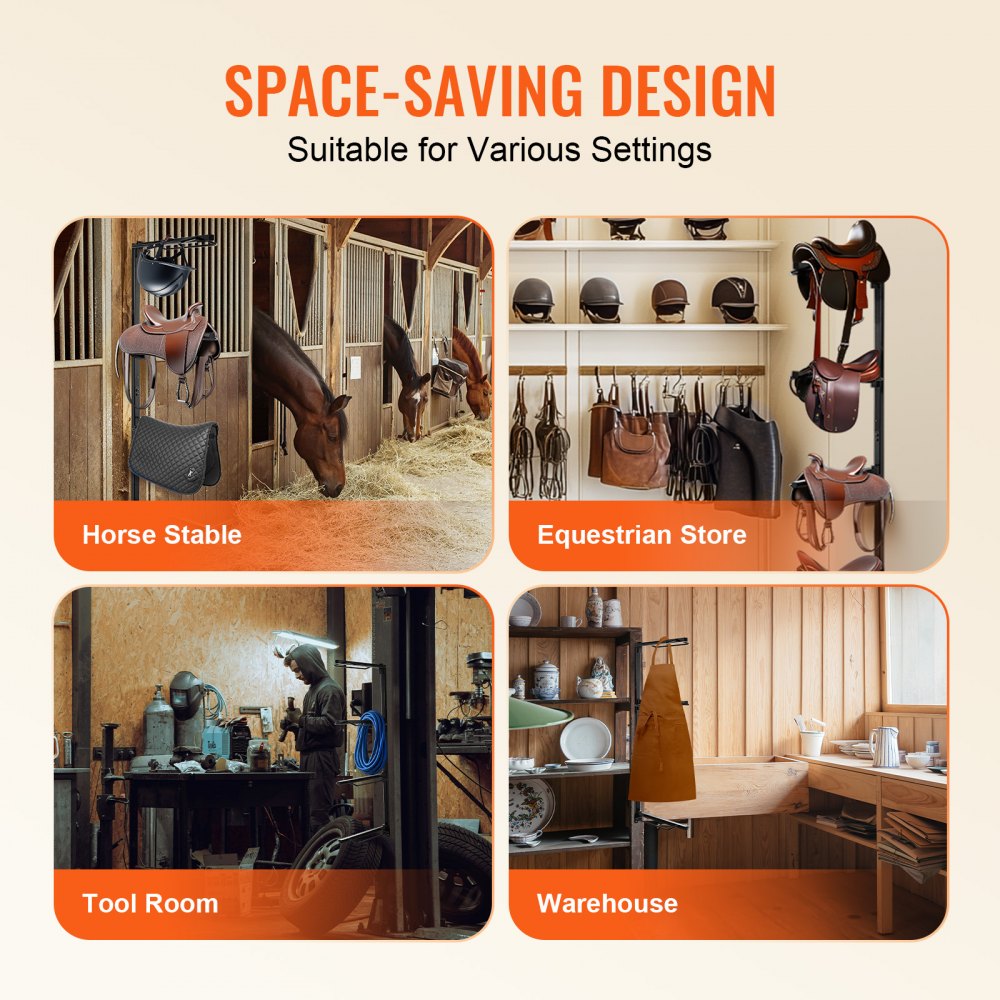 VEVOR Supporto per Sella da Parete, Supporto per Sella per Cavallo a 4 Livelli, Supporto per Sella Western e Inglese, Supporto per Coperta per Cavallo per Organizzazione Selleria 609 x 177 x 1320 mm