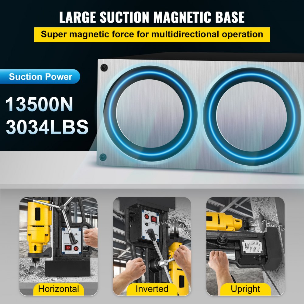 VEVOR Trapano a Colonna Magnetico da 1-1 / 2 Pollici MD40 con Set di Frese Anulari HSS 13PC Kit di Frese Anulari di Precisione Compact 2700 LBS Magnet Force