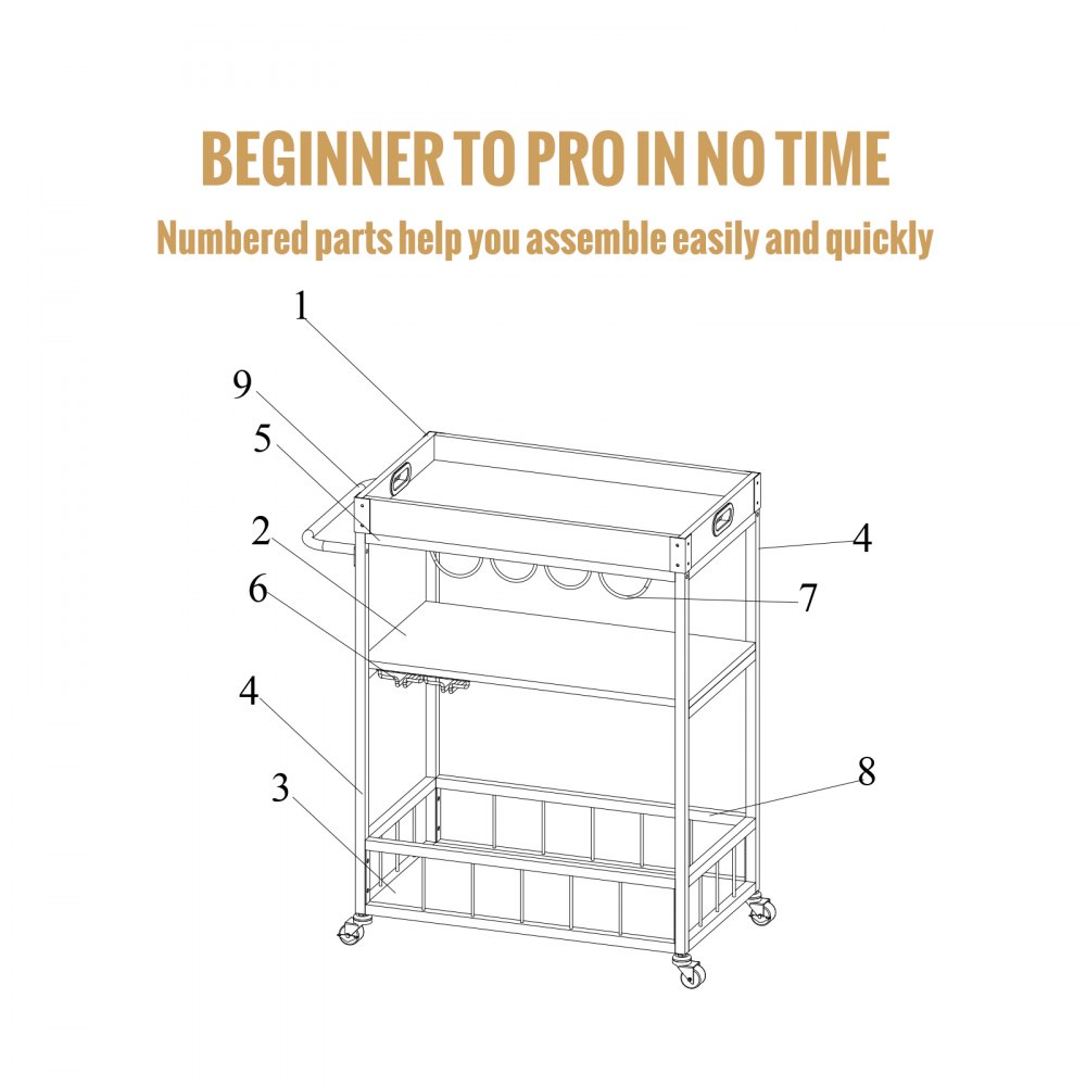 VEVOR Carrello di Servizio da Bar 3 Ripiani Pannello MDF Melaminico Carico 50 kg