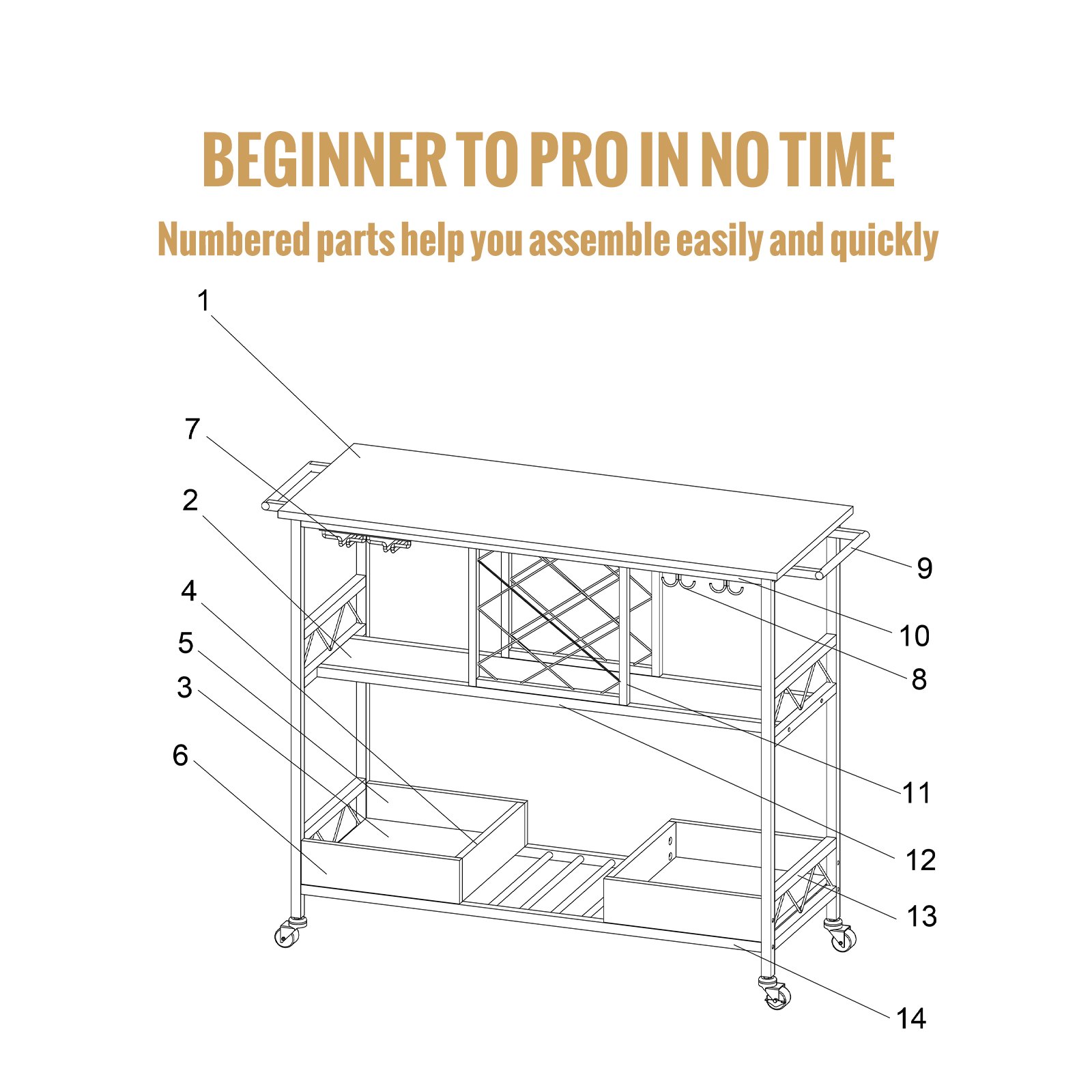 VEVOR Carrello di Servizio da Bar 3 Ripiani in Pannello MDF Melaminico Capacità Massima da 136kg, Carrello Portaoggetti Portabottiglie in Acciaio 117 x 40 x 91,5 cm Materiale di Pannello MDF Acciaio