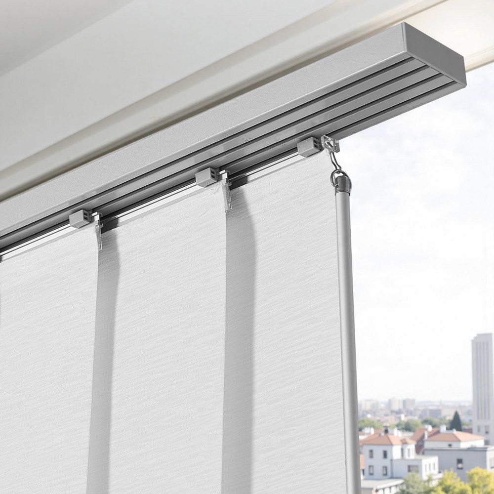 VEVOR Tende a Pannello Binario Estensibile Larghezza tra 116 cm e 218 cm Tende a Pannello per Privacy da Casa Balcone Salone, Tende a Pannello Oscuranti Verticali per Porte Scorrevoli, Bianco