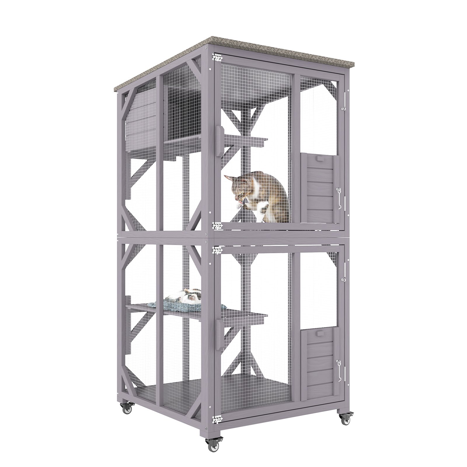 VEVOR Gabbia per Gatti Cuccioli Animali Domestici in Metallo 3 Ripiani da Interno Capienza Ripiano 14kg, Gabbia Grande a 3 Ripiani per Animali 760 x 865 x 1630mm, Gabbia 3 Livelli per Gatti da Interno