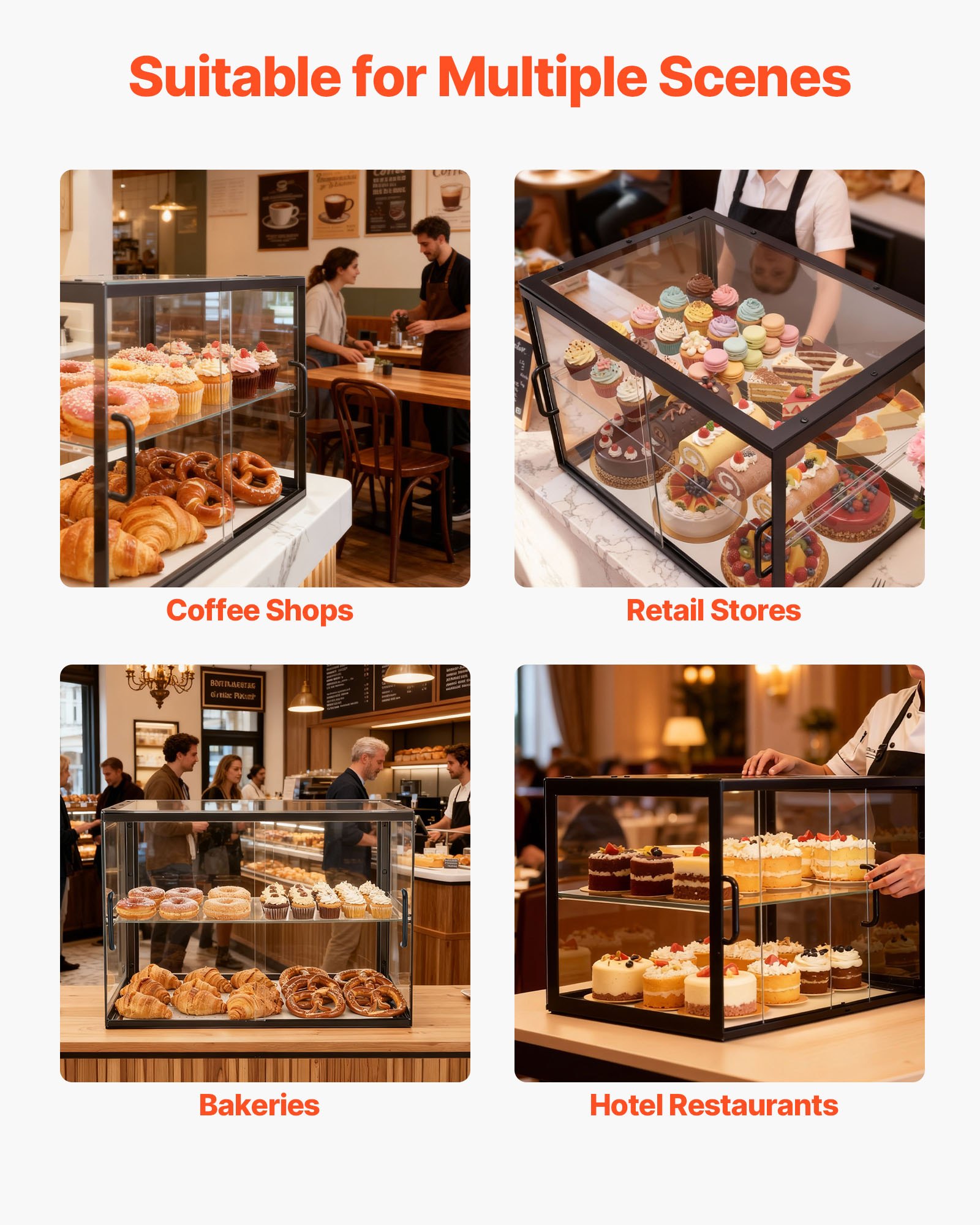 VEVOR Vetrina per Pasticceria a 2 Ripiani da Banco, Espositore in Acrilico per Panetteria, Vetrina Portapane per Torte Biscotti Dolci con Anta Scorrevole 2 Ripiani 550 x 385 x 390 mm da Bar Cucina