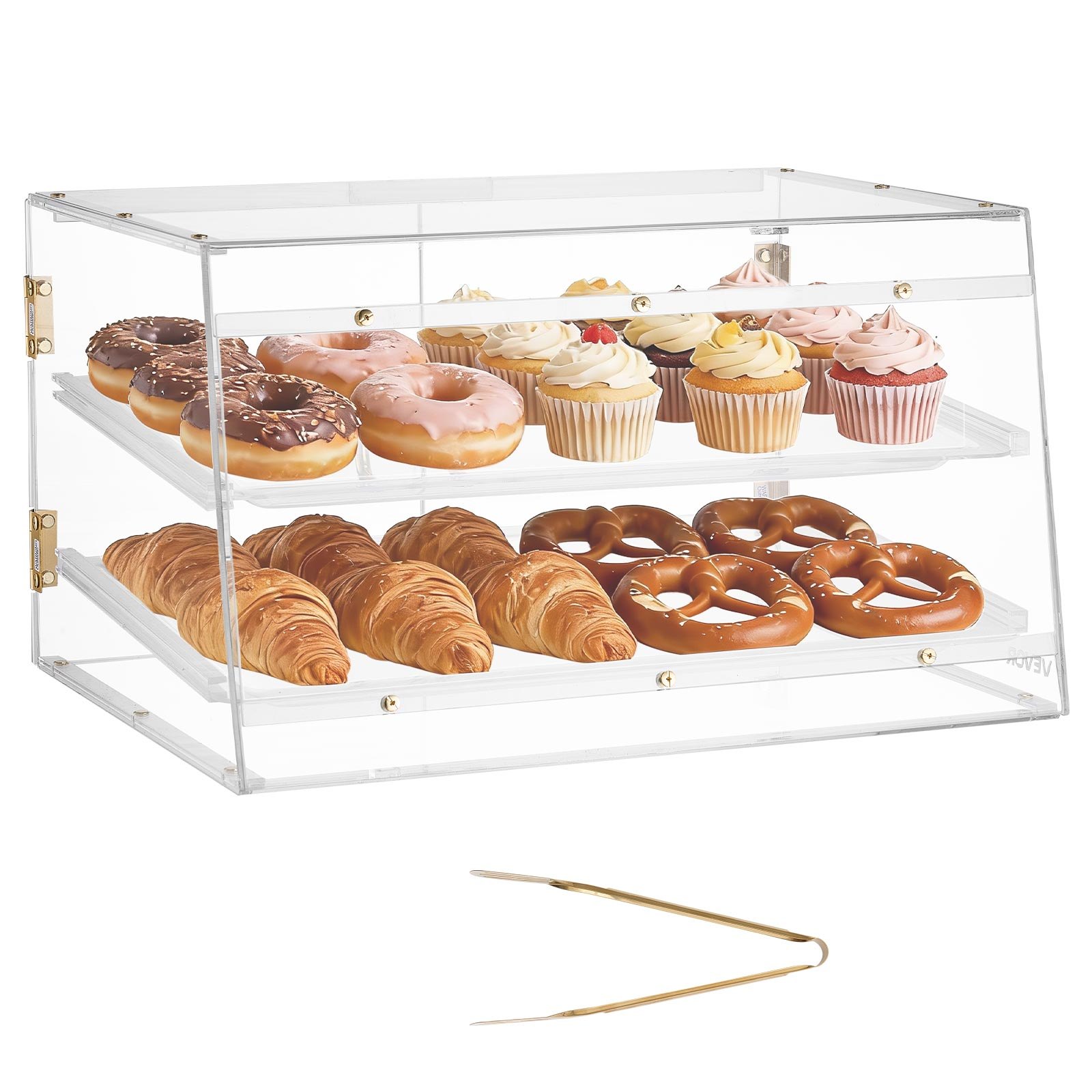 VEVOR Vetrina per Pasticceria Portapane, Espositore per Panetteria Torte Dolci Pani in Acrilico per Bar, Vetrina per Torte con Porta Posteriore Magnetica 2 Ripiani per Biscotti 526 x 400 x 305 mm