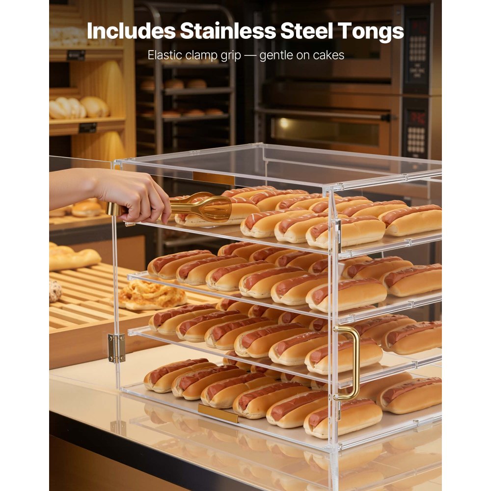 VEVOR Vetrina per Pasticceria Portapane, Espositore per Panetteria Commerciale a 4 Ripiani, Vetrina per Pane in Acrilico da Bar con Porta Posteriore Magnetica per Biscotti 530 x 435 x 415 mm