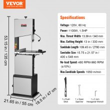 VEVOR Troncatrice a nastro per lavorazione legno 340mm 1100W 440-846 giri/min