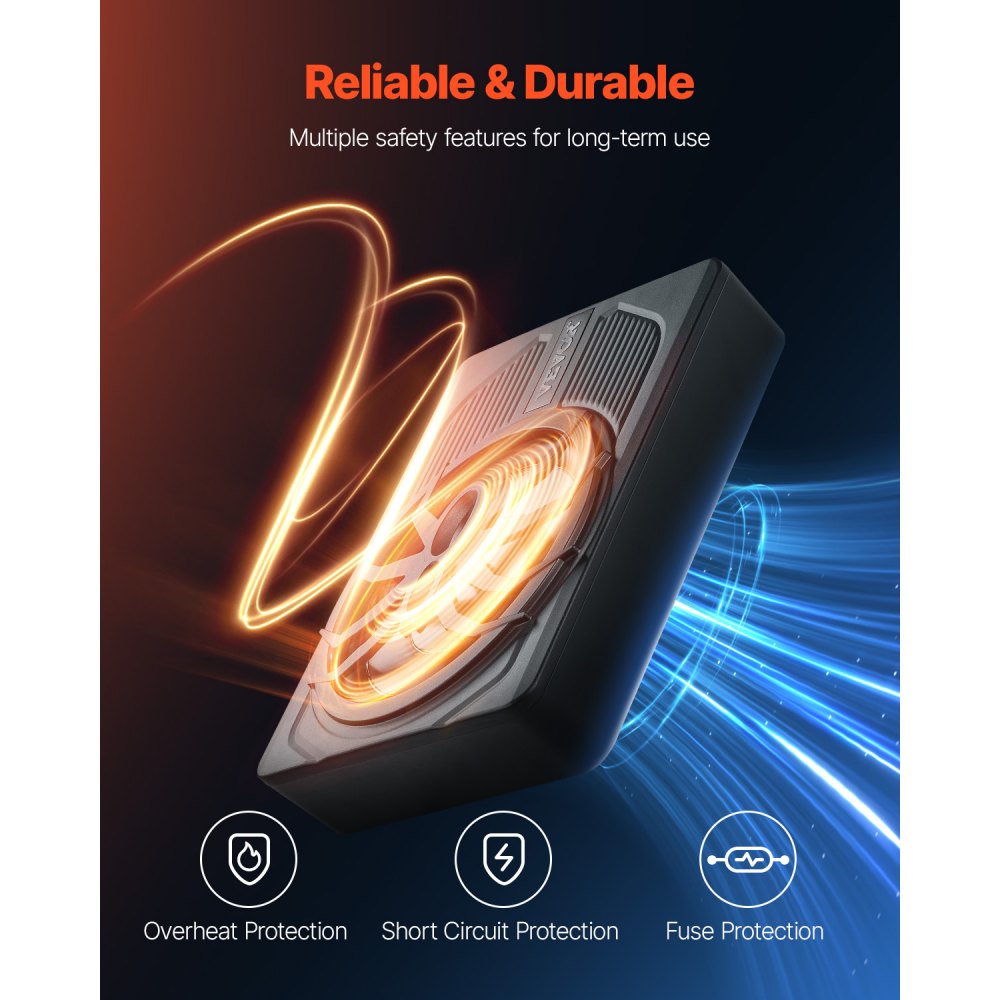 VEVOR Under-Seat Car Subwoofer 440W 254mm Slim Car Subwoofer Under-Seat Subsystem with Built-in Amplifier, High/Low Level Input and Volume Control for SUVs and Trucks