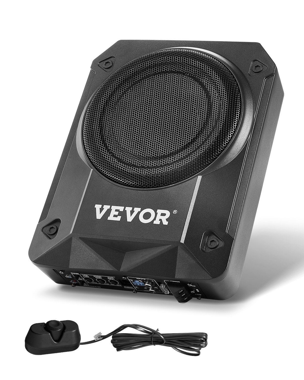VEVOR Subwoofer per Auto Sotto Sedile, Subwoofer Auto Sottile Sistema Audio a Basso Profilo, Audio con Amplificatore integrato, Ingresso Livello Alto e Basso Regolatore del Volume 203 mm e 800 W