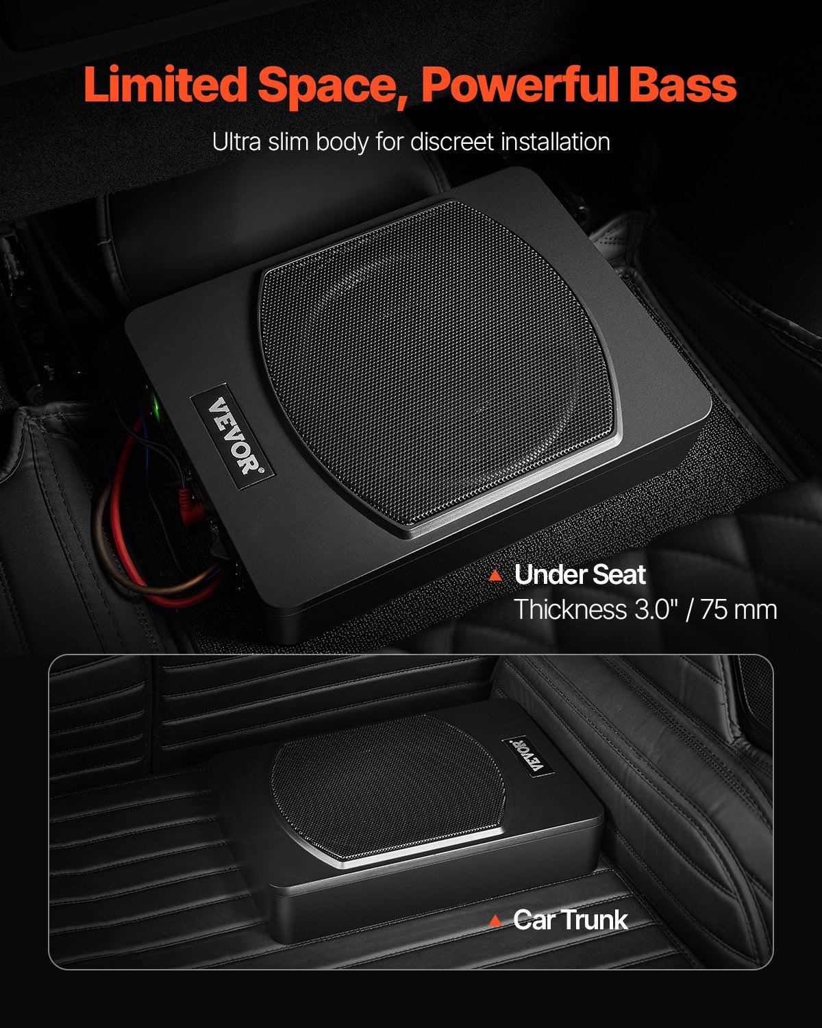 VEVOR Subwoofer per Auto Sotto Sedile, Subwoofer Auto Sottile Sistema a Basso Profilo, Audio a Basso Profilo Amplificatore Integrato, Ingresso Livello Alto Basso Regolatore del Volume, 254 mm e 240 W