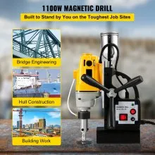 VEVOR Trapano Elettrico Magnetico MD40, Motore del Sistema di Perforazione Magnetico ad Alta Potenza 1100 W, 220 V, con11 Punte Elicoidali, Usato per Strutture in Acciaio, Costruzioni Navali, ecc.