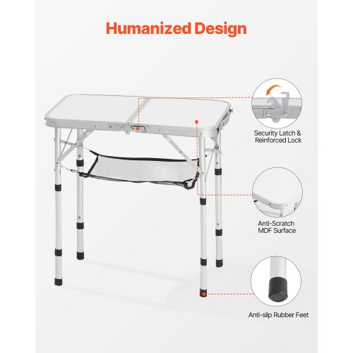 ECD Germany Tavolo da Campeggio Pieghevole in Alluminio Grigio Altezza