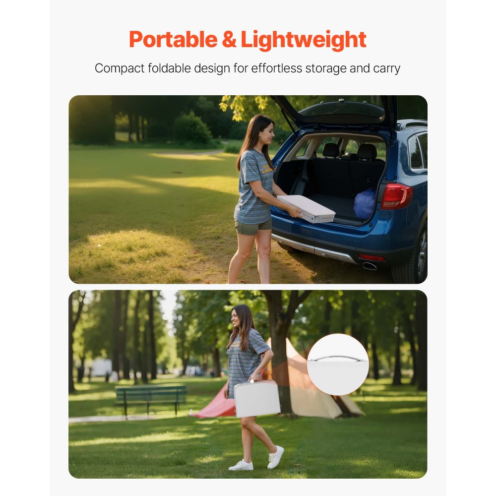 VEVOR Tavolo da Campeggio Pieghevole 600 x 400 mm Tavolo da Spiaggia in Alluminio MDF con Strato in Rete, Maniglia per Trasporto, Leggero e Compatto per Picnic all'Aperto, Barbecue, Argento