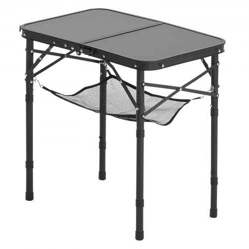 Tavolo Da Campeggio Pieghevole VEVOR, Piano In MDF 60x40 Cm, Struttura In Alluminio. Altezza Regolabile Su 3 Livelli (26/48/60 Cm). Portata 30 Kg. Leggero (2,4 Kg) Con Maniglia, Per Picnic, Spiaggia, Barbecue.