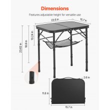 VEVOR Tavolo da Campeggio Pieghevole 600 x 400 mm Tavolo da Spiaggia in Alluminio MDF con Strato in Rete, Maniglia per Trasporto, Leggero e Compatto per Picnic all'Aperto, Barbecue, Nero