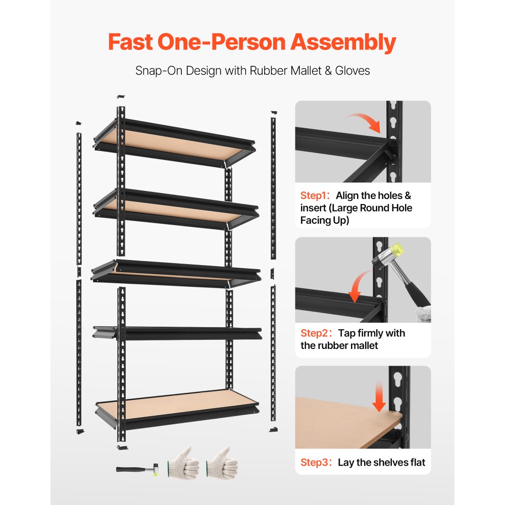 VEVOR Scaffale per Garage in Metallo 5 Ripiani Regolabili Capacità 907,2kg, Scaffale da Stoccaggio per Carichi Pesanti, per Cucina, Magazzino, Cantina e Bagno, 82,2 cm L x 41,5 cm P x 159,4 cm A