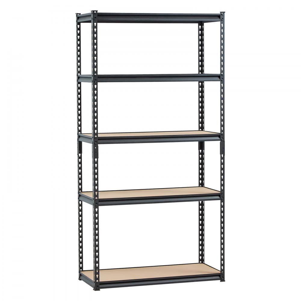 VEVOR Scaffale Portaoggetti,Scaffale Portaoggetti a 5 Livelli, Ripiani in Metallo Regolabili, Scafandro per Cucina, Magazzino, Seminterrato, Scaffalatura Nero 907 kg, 406 x 914 x 1813 mm