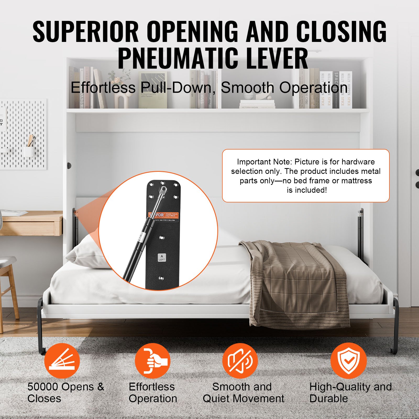 VEVOR Kit Letto a Scomparsa, Queen Size, Kit di Ferramenta Meccanica Letto a Muro Deluxe Fai da Te, Supporto Telaio Letto per Impieghi Gravosi con Leva Pneumatica, Kit Letto Muro Scomparsa Pieghevole