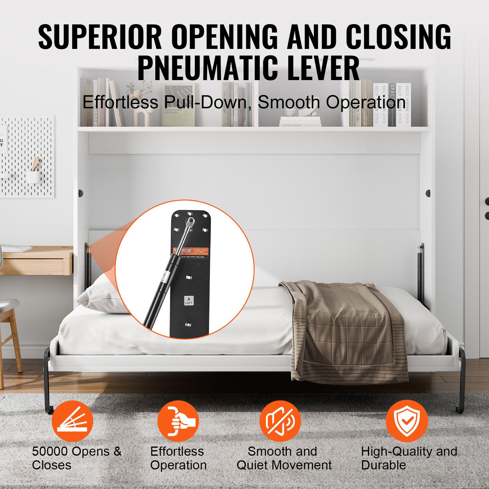 VEVOR Kit Letto a Scomparsa, Misura Completa, Kit di Ferramenta Meccanica Letto a Muro Deluxe Fai da Te, Supporto Telaio Letto per Impieghi Gravosi con Leva Pneumatica, Letto a Muro Pieghevole