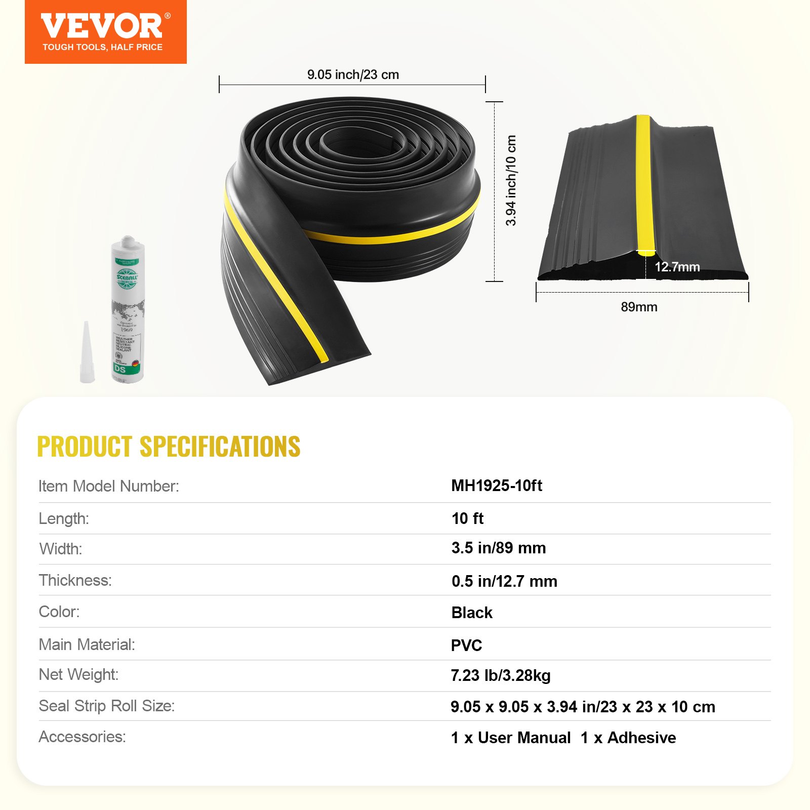 VEVOR Sealing Strip for Garage Door Thresholds 3.05 m Universal Sealing Strip for Garage Door Bottoms with Adhesive, Weatherproof Strip for Garage Door Underside Improved Thick PVC Replacement