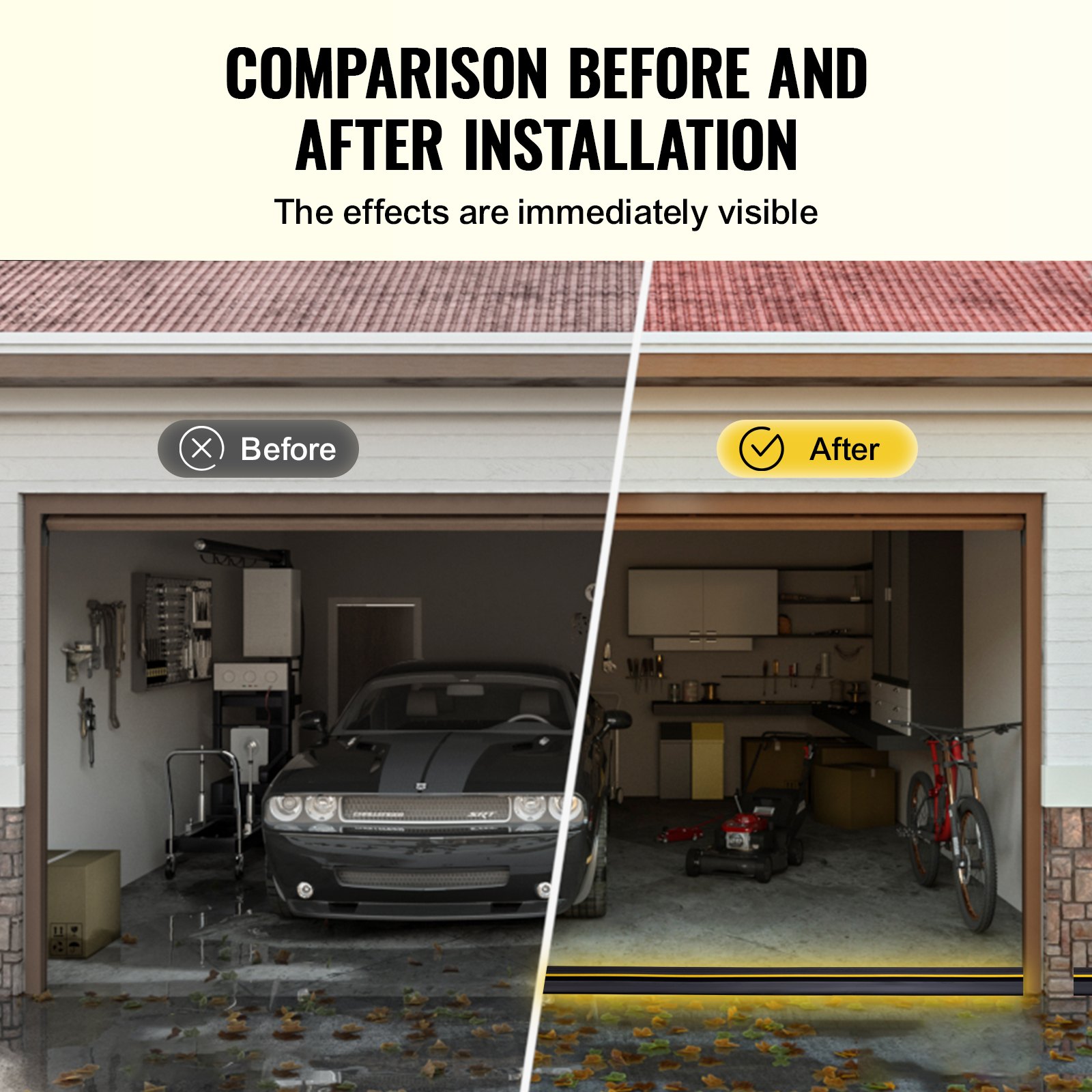 VEVOR sealing strip for garage door thresholds 3.66 m, universal for garage door bottoms with adhesive, weatherproof strip for garage door underside, improved thick PVC for sealing strips